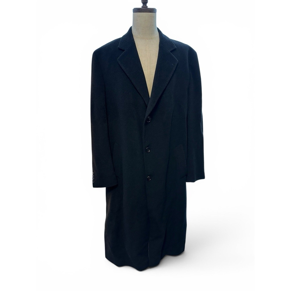 CHAPS Ralph Lauren Men's Cashmere Wool Overcoat Black L 46 Long 3 Button Italy